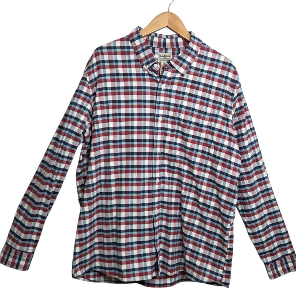 L.L.Bean Slightly Fitted Button Up Long Sleeve Flannel Shirt Men’s‎ XL Red Blue